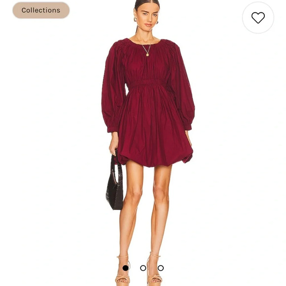 NWT $395 Ulla Johnson Martine Mini Dress in Bordeaux Size 2 Long Sleeve Poplin - Picture 2 of 9